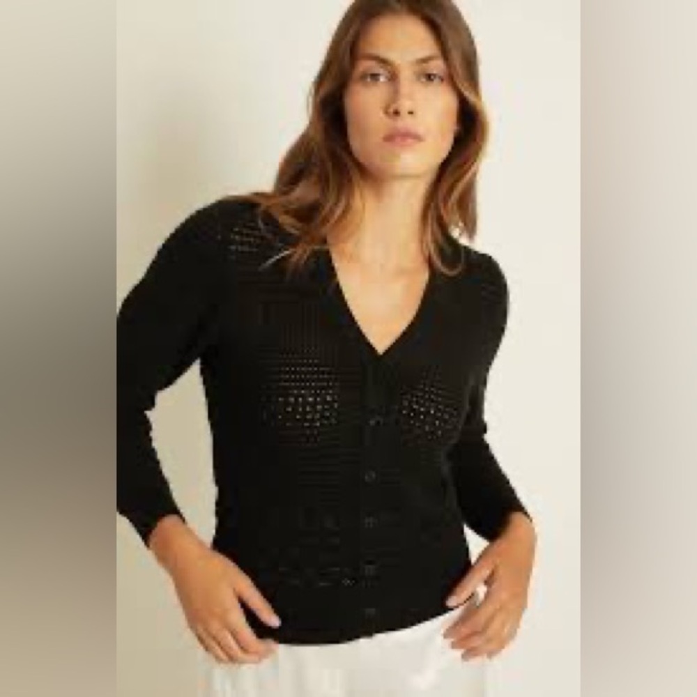 New Feller Clothing Martine Mixed Slim Cotton Knit Cardigan Made In Peru Black S